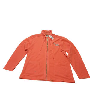 Women's NWT Artisans Coral Zip Jacket with Hummingbird Floral Embroidered XL